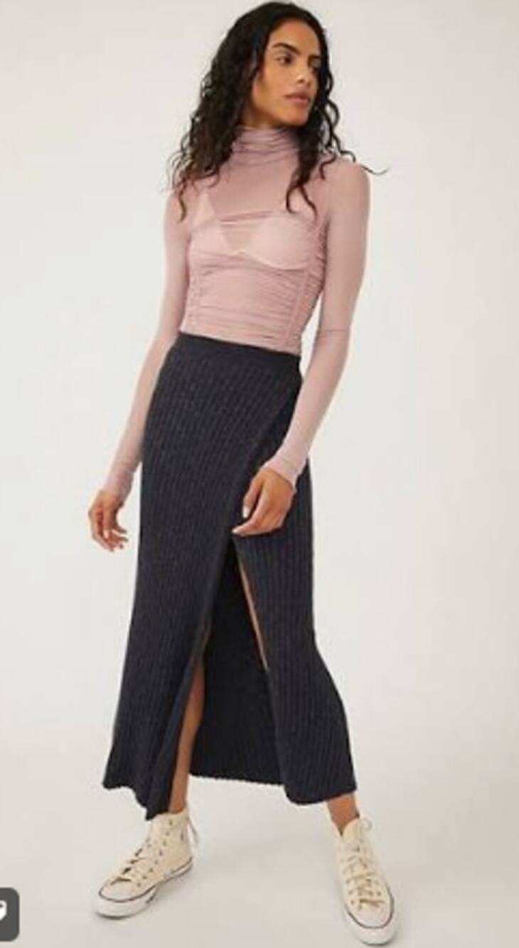 NEW Free People Better Days Midi Skirt S Ribbed Knit Slit Casual Minimalist